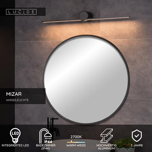 Lucide MIZAR - Wandleuchte Badezimmer - LED - 1x6W 2700K - IP44 - Schwarz - USP
